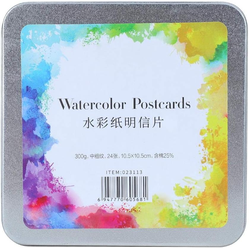 Watercolor Postcards,Paper Craft Art Supplies (Square Tin Box 24 Sheet)