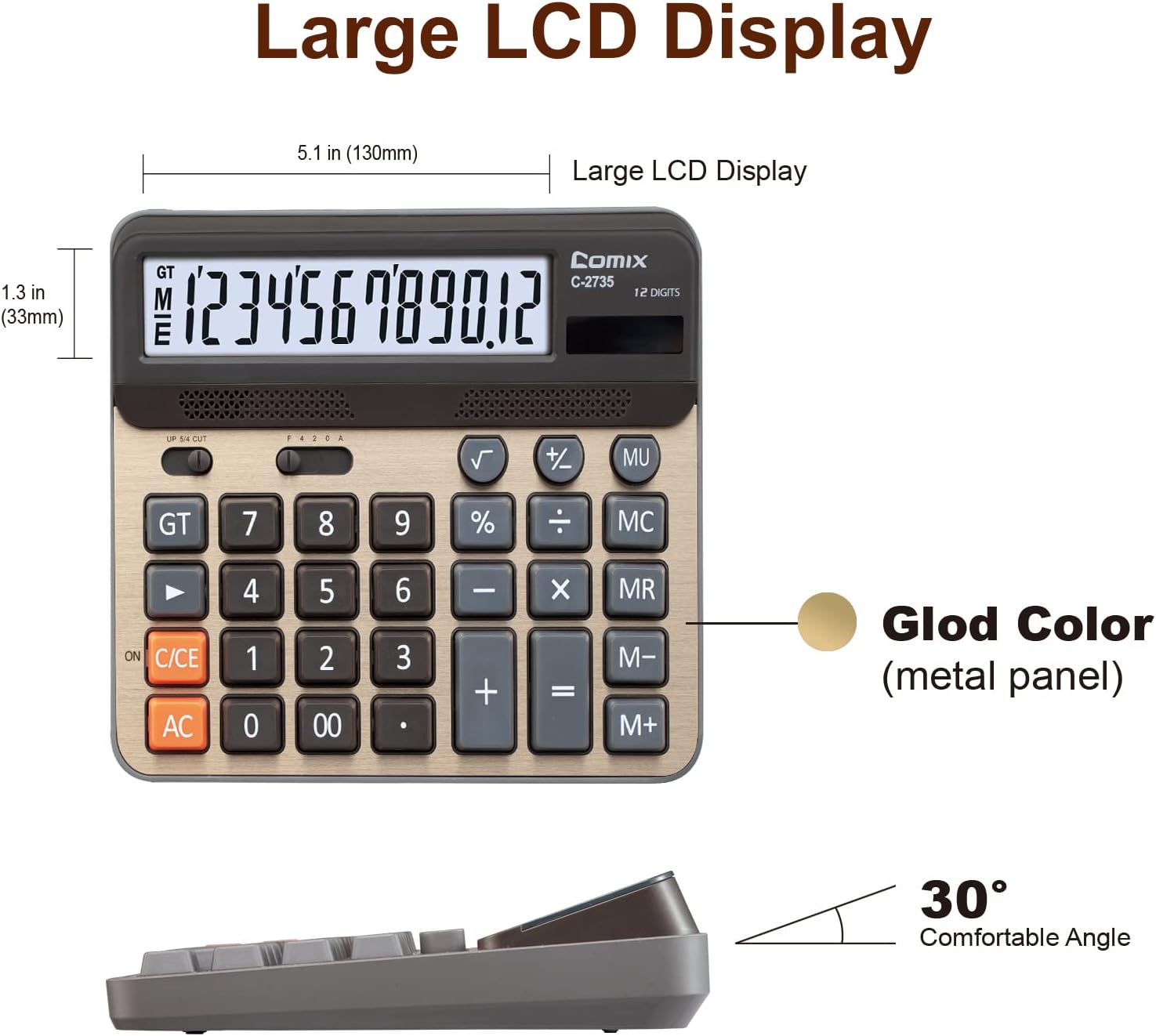 Comix C-2735 Desktop Calculator,Large Computer Keys,12 Digits Display