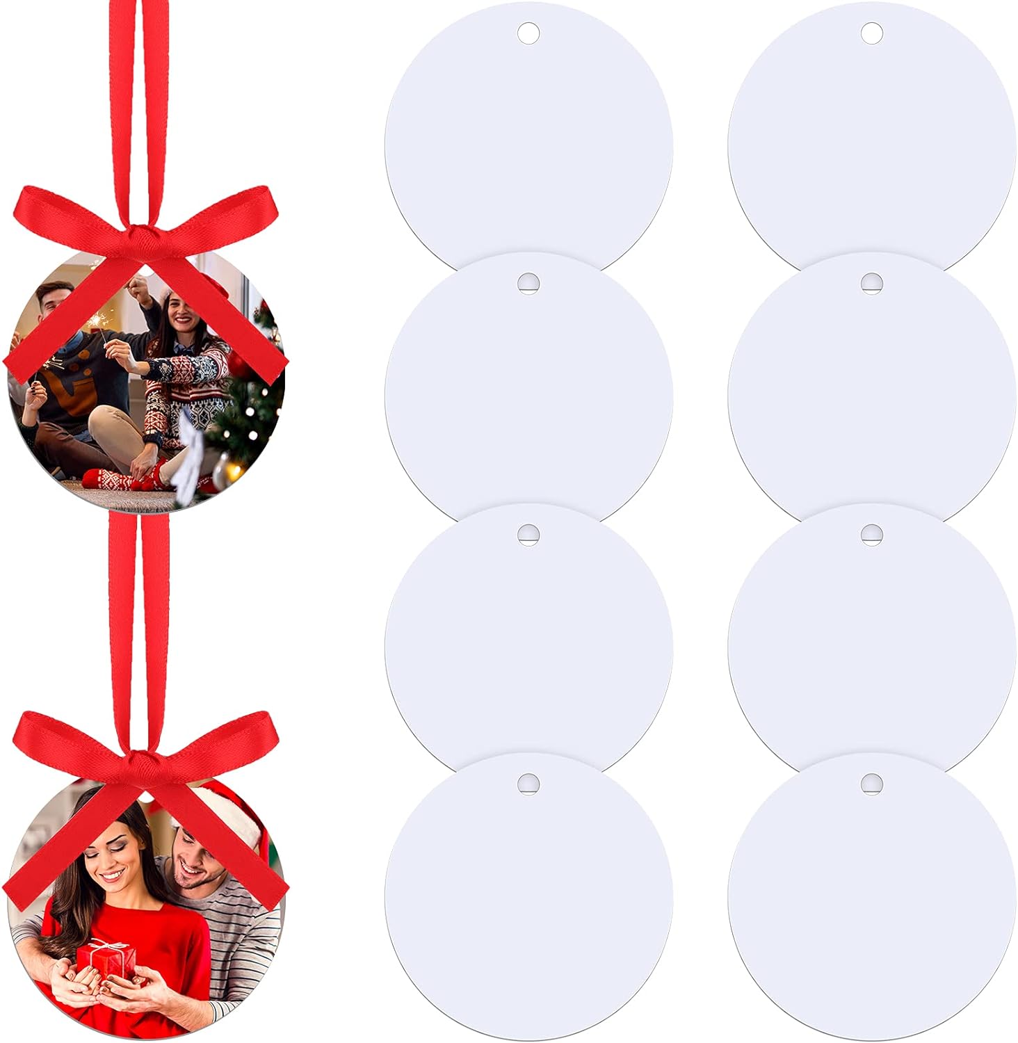 Sublimation Blank Christmas Ornament Pendants with Ribbon 10 Pack