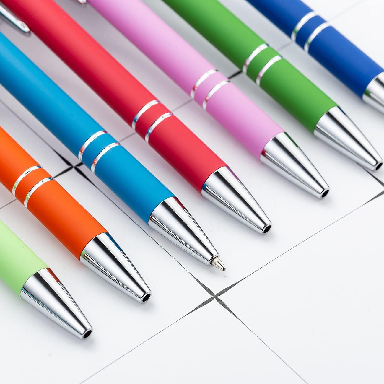 12 Pack Rainbow Rubberized Soft Touch Ballpoint Pen with Stylus Tip