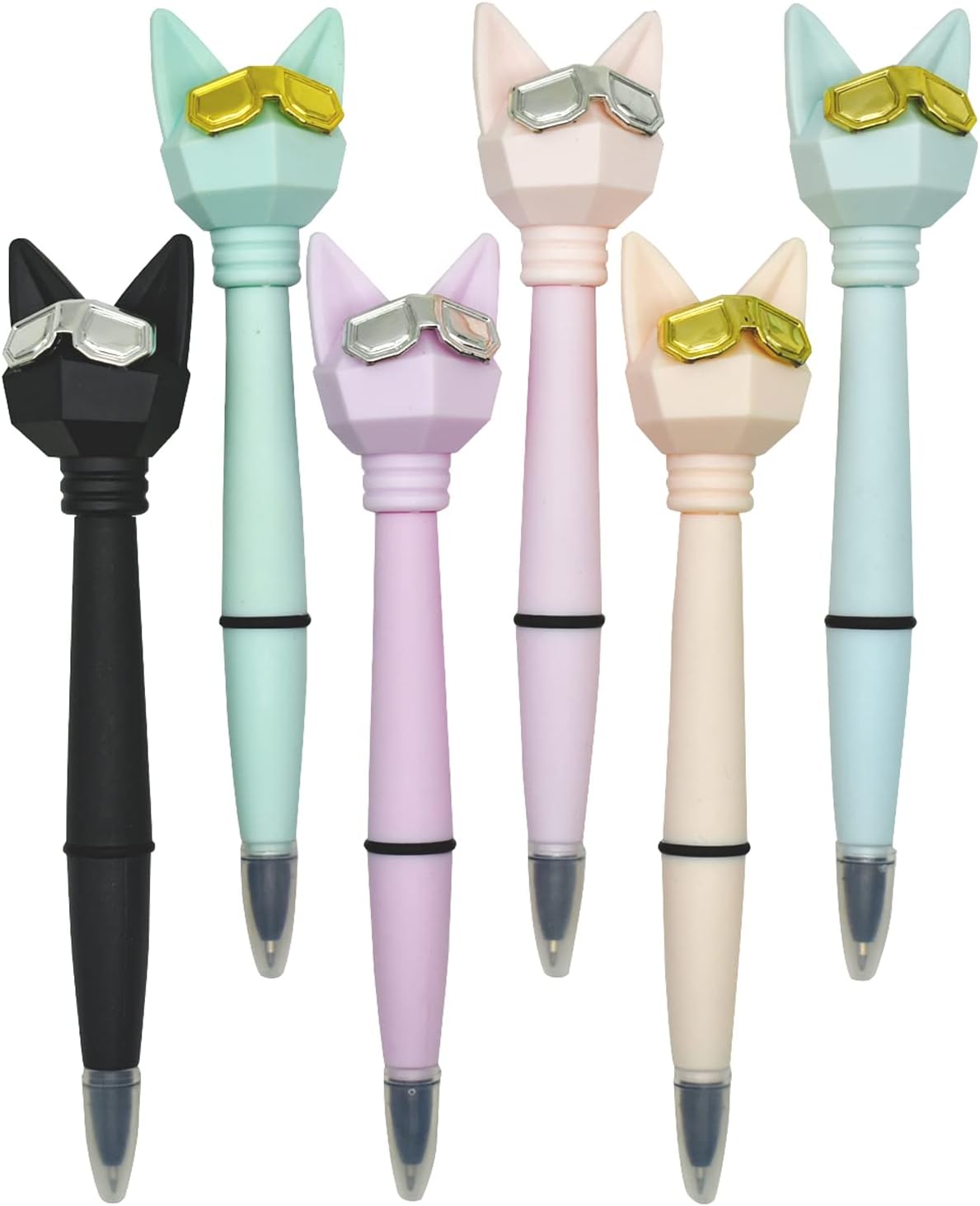 12PCS Cute Cat Ballpoint Pens Cartoon Wearing Golden Silver Glasses