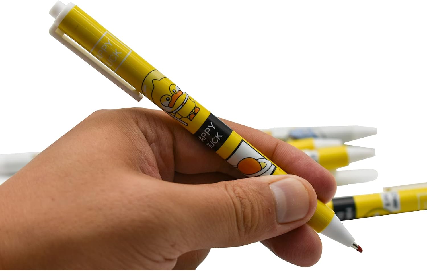 12PCS Little Yellow Duck Print Retractable Gel Pens Black Ink For Kids