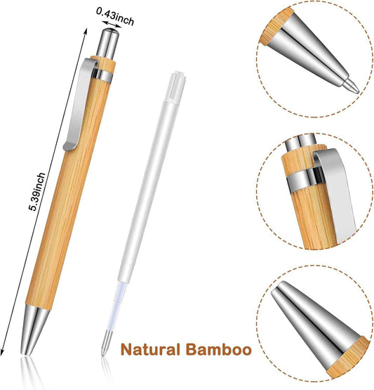 Bamboo Wooden Retractable Ballpoint Pen Black Ink 1 mm Pens 12/24/36 Pack - TTpen
