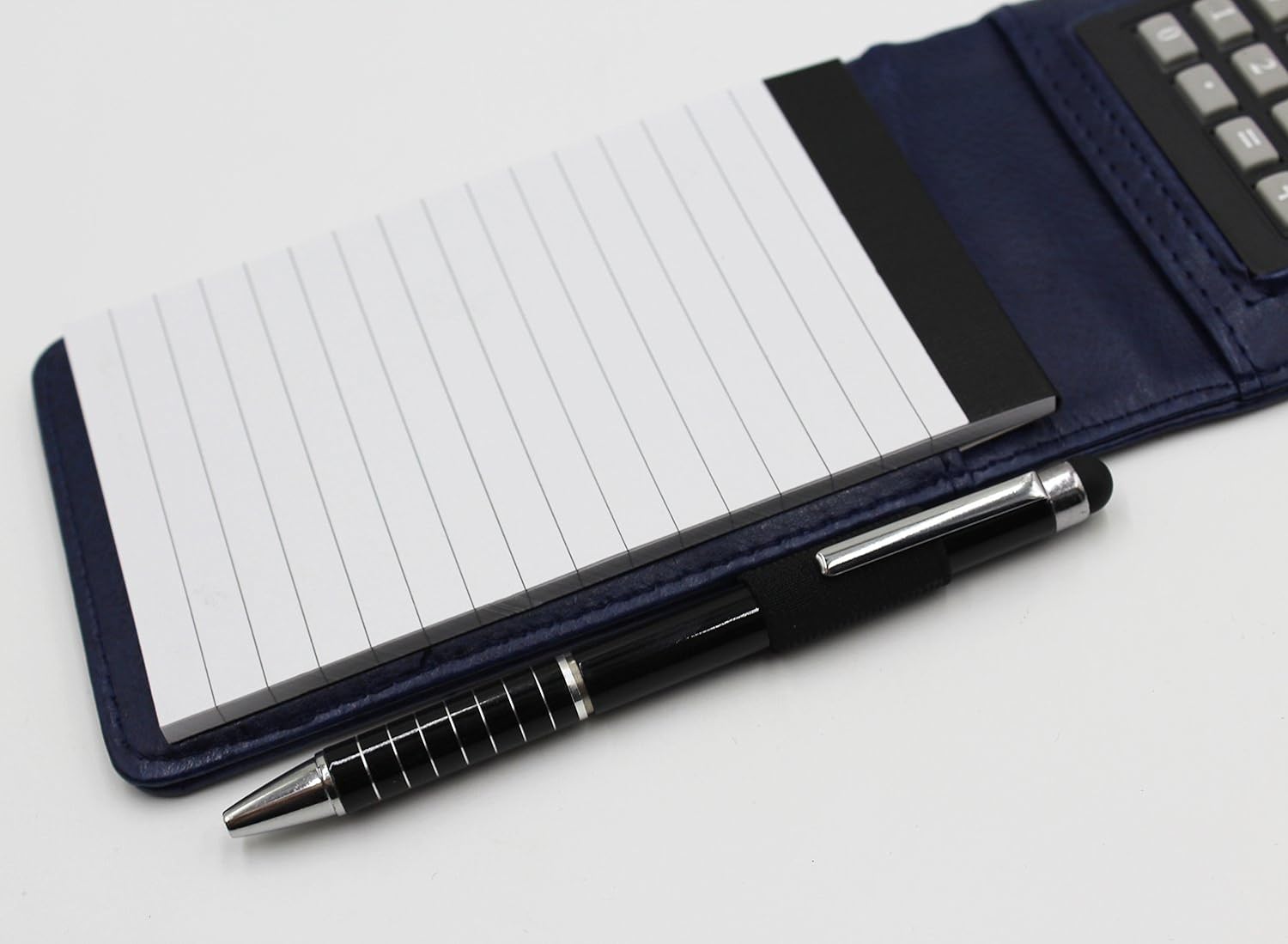 A7 Pocket PU Leather Mini Notepad with Calculator Ballpoint Pen Holder