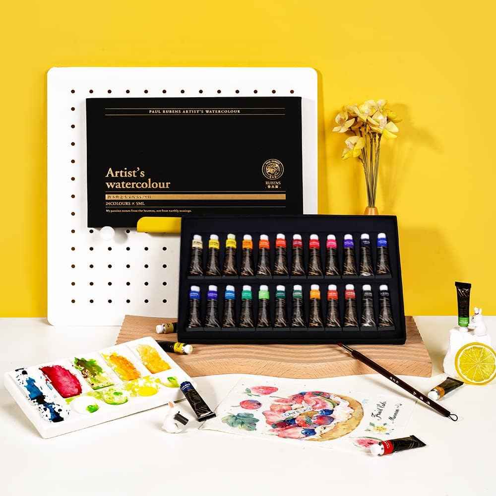 Mini Travel Watercolor Set - 18 Colors, Wooden Palette, Sketchbook & Brushes, Portable Art Kit For Artists (Pink)