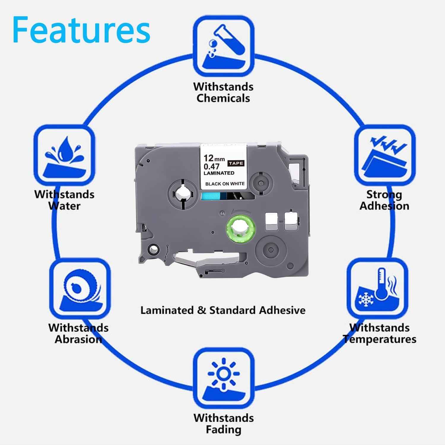Label Tape for Brother TZe-231 Laminated P-Touch Label Maker,Black on