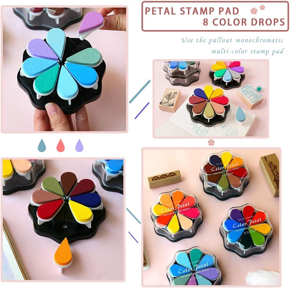 8 Colors Petal Shape Craft Pigment Ink Pad Stamps Partner