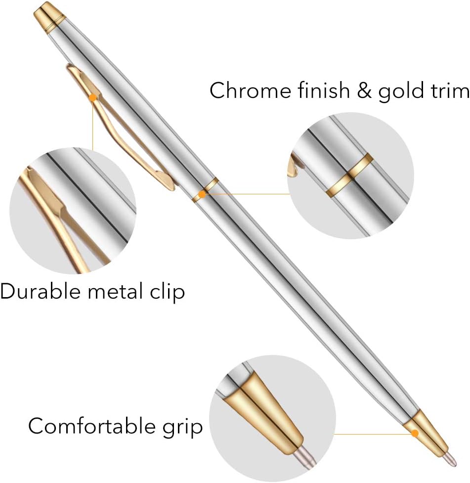 6 Pack Gold Stainless Steel Ballpoint Pens Black Ink - TTpen