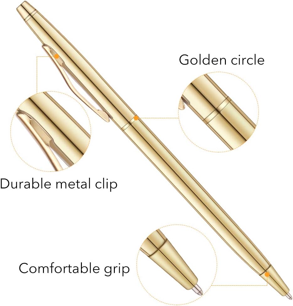 6 Pack Slim Gold Ballpoint Pens Black Ink 1mm