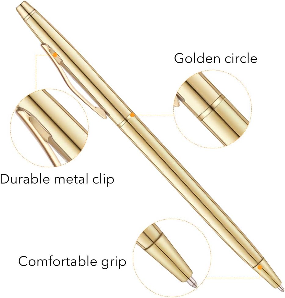 6 Pack Slim Gold Ballpoint Pens Black Ink 1mm - TTpen