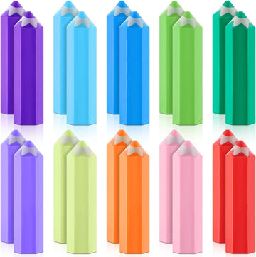20Pcs Kids Pencil Shaped Erasers 10 Neon Colors