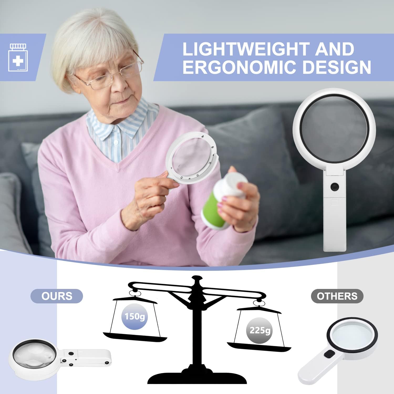 Desktop Magnifier Reader 10X Magnifying Glass 8 LED Lighted Desktop Magnifier for Reading,Craft