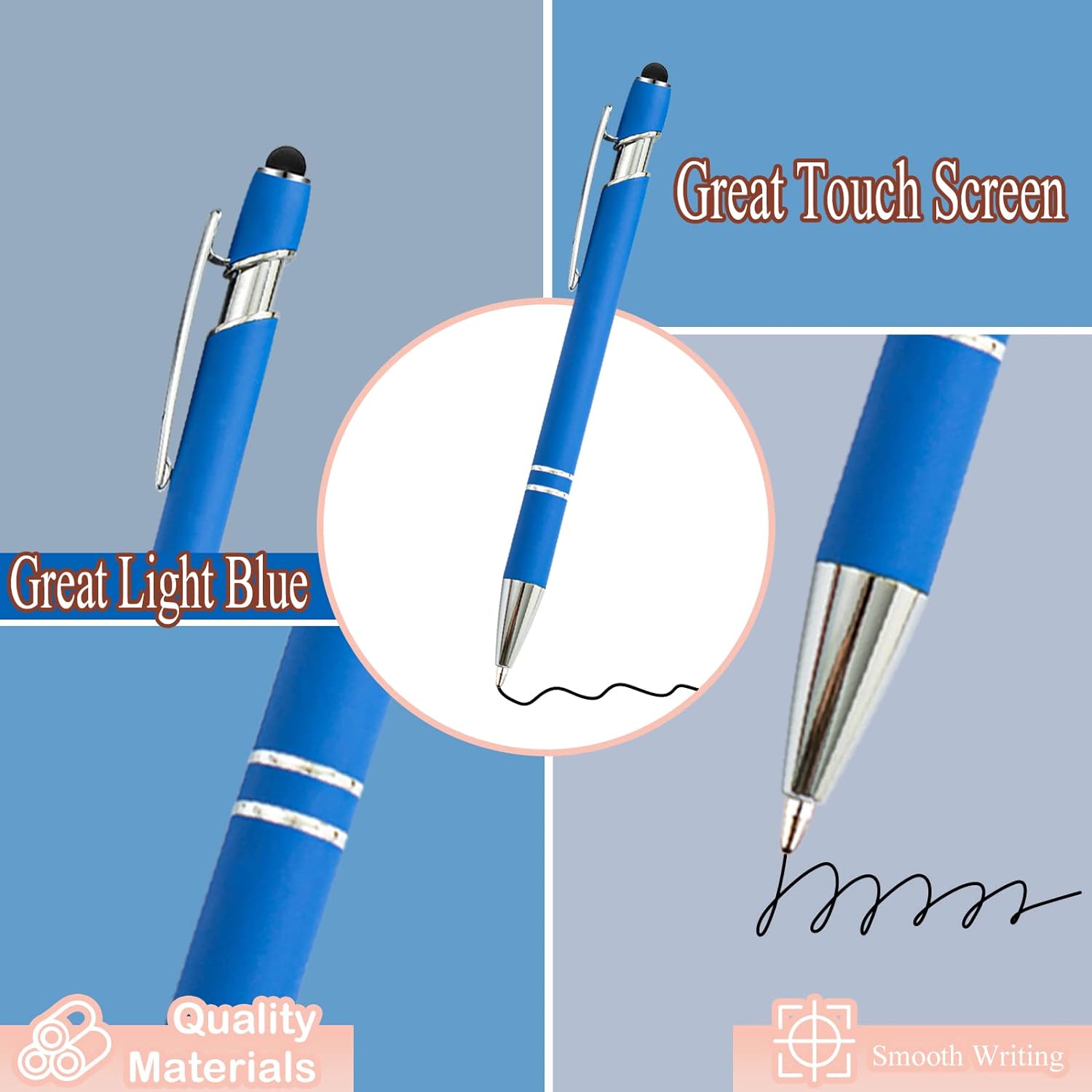 12 Pack Rainbow Rubberized Soft Touch Ballpoint Pen with Stylus Tip