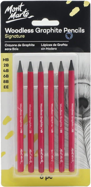 Mont Marte Woodless Graphite Pencils 6 Piece for Sketching Drawing Shading
