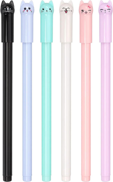 6 Pack Colorful Cat Kawaii Gel Pens 0.5mm Black Ink