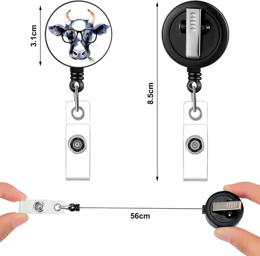 3Pcs Cow Retractable Badge Reel Holder for Nurse Doctor Teacher Student