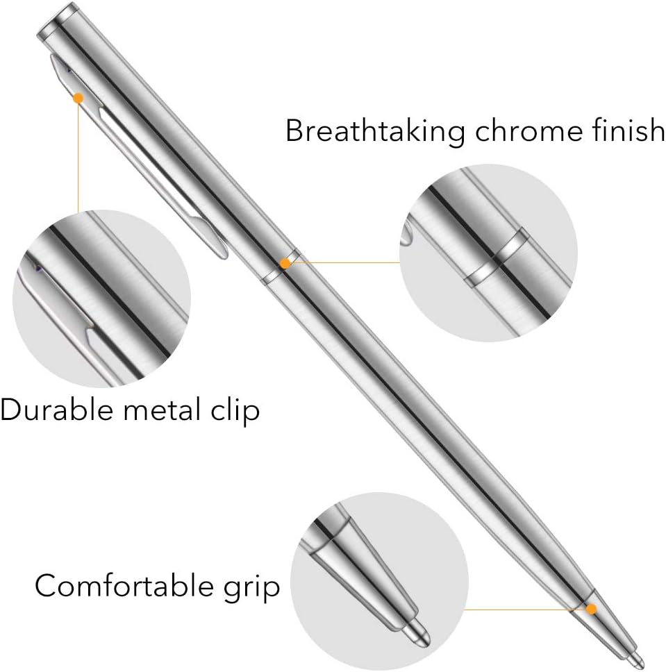 Slim Stainless Steel Retractable Ballpoint Pens,6 Pack-Black ink