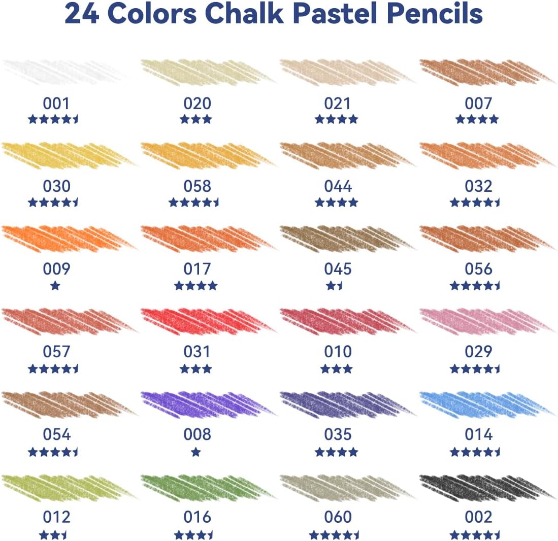 NYONI Professional 24 Pastel Chalk Colored Charcoal Pencils