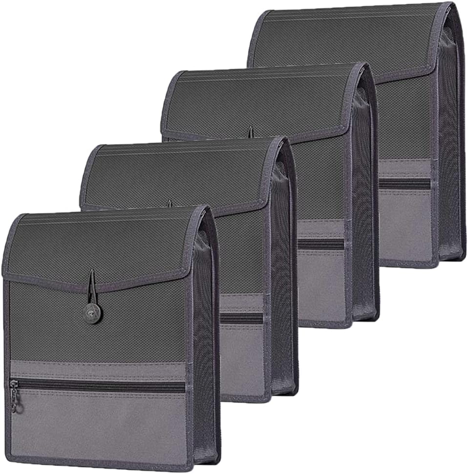 4 Pack Vertical File Folders with Front Zip Pocket,A4/Letter Size Black - TTpen
