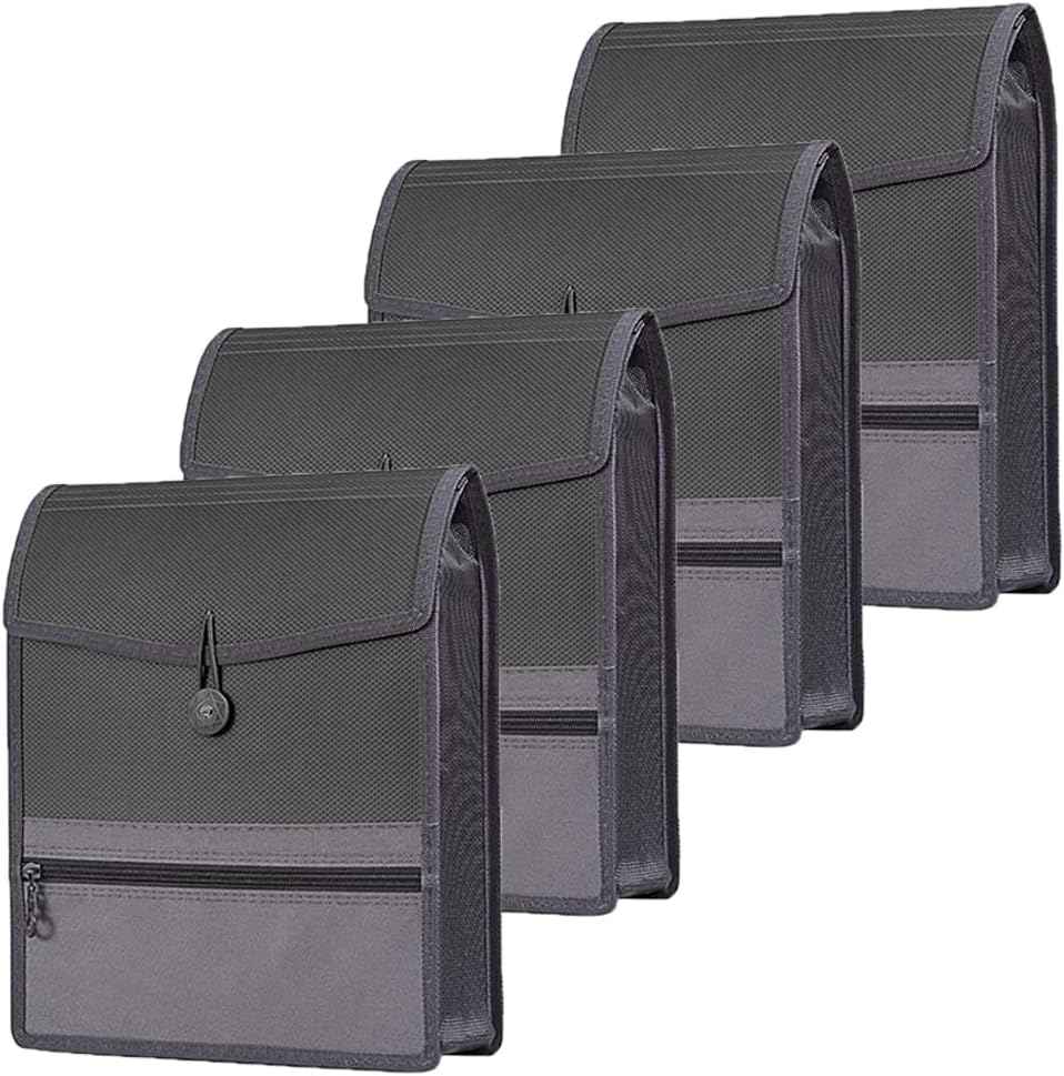 Verical Folder File 4 Pack Vertical File Folders with Front Zip Pocket,A4/Letter Size Blac