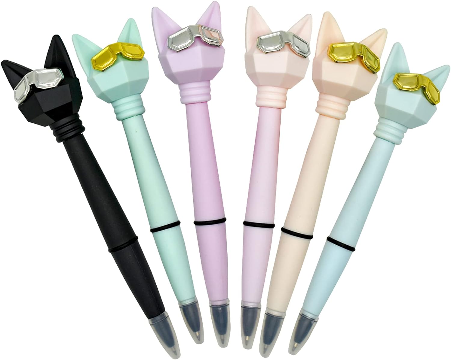 12PCS Cute Cat Ballpoint Pens Cartoon Wearing Golden Silver Glasses