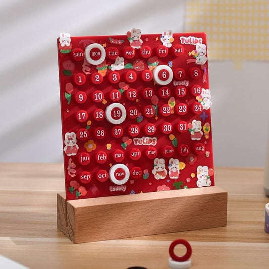 Wooden Desk Ring Perpetual Planner Calendar