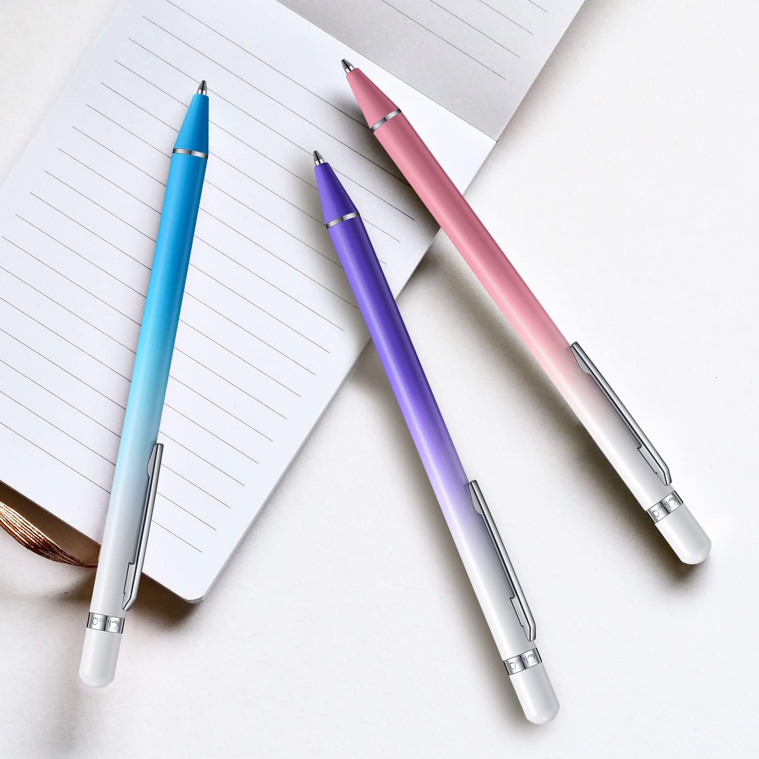 3 Pack Metal Ballpoint Pens with 6 Refills (Pink,Purple,Blue)