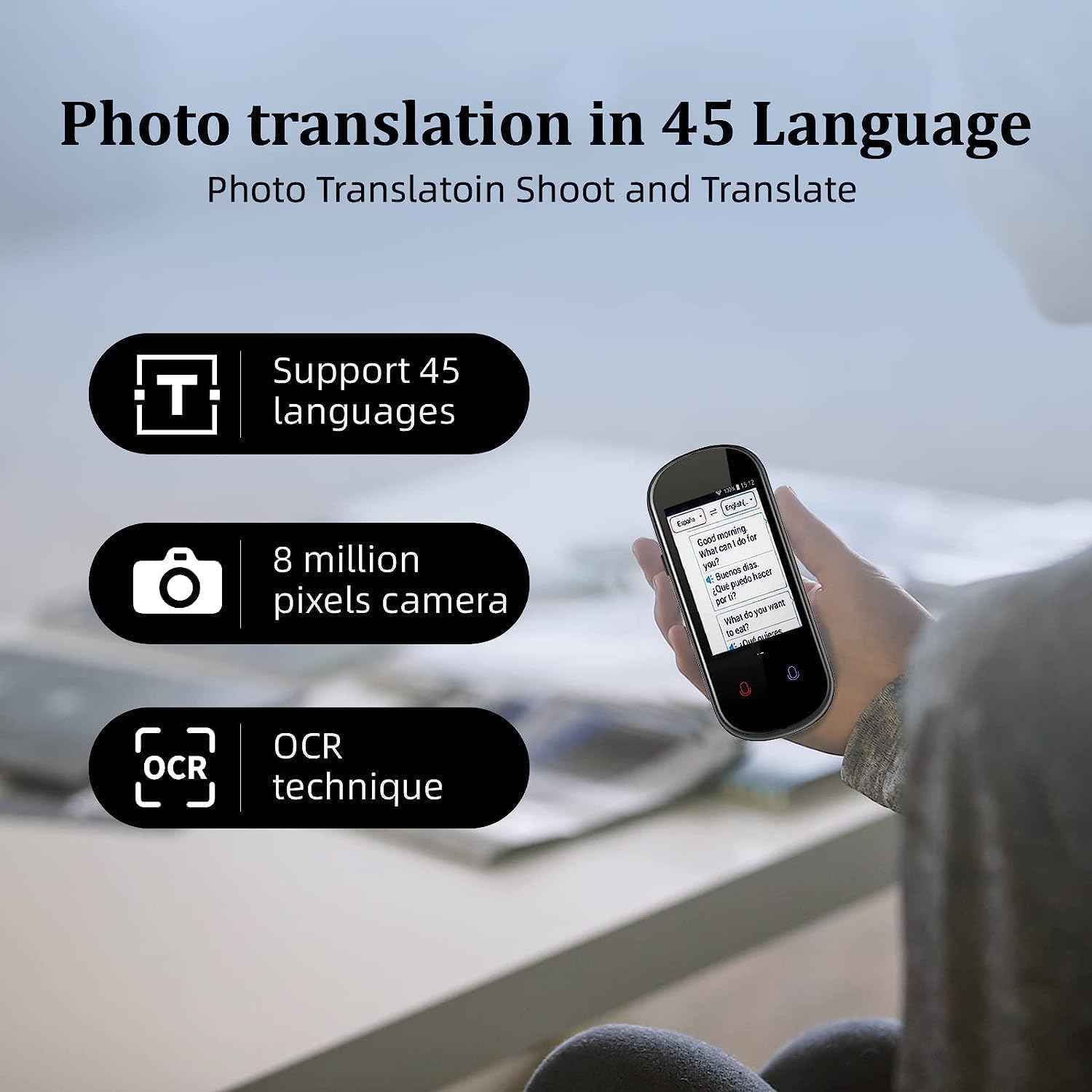 Traducteur Vocal VDKOERT Z8 - 138 Langues En Temps Réel - Wi-Fi/hors Ligne - Écran Tactile 3 Pouces - Voyages