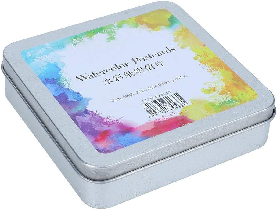 Watercolor Postcards,Paper Craft Art Supplies (Square Tin Box 24 Sheet)