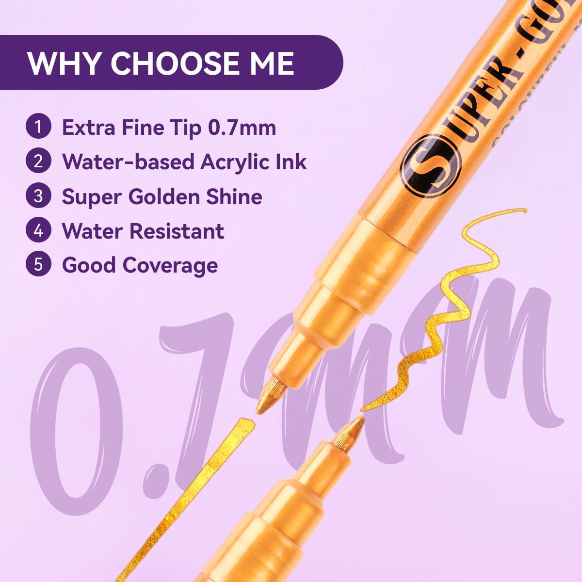 12 Color Super Golden Metallic Paint Marker Pens,Ultra Fine Point 0.7mm