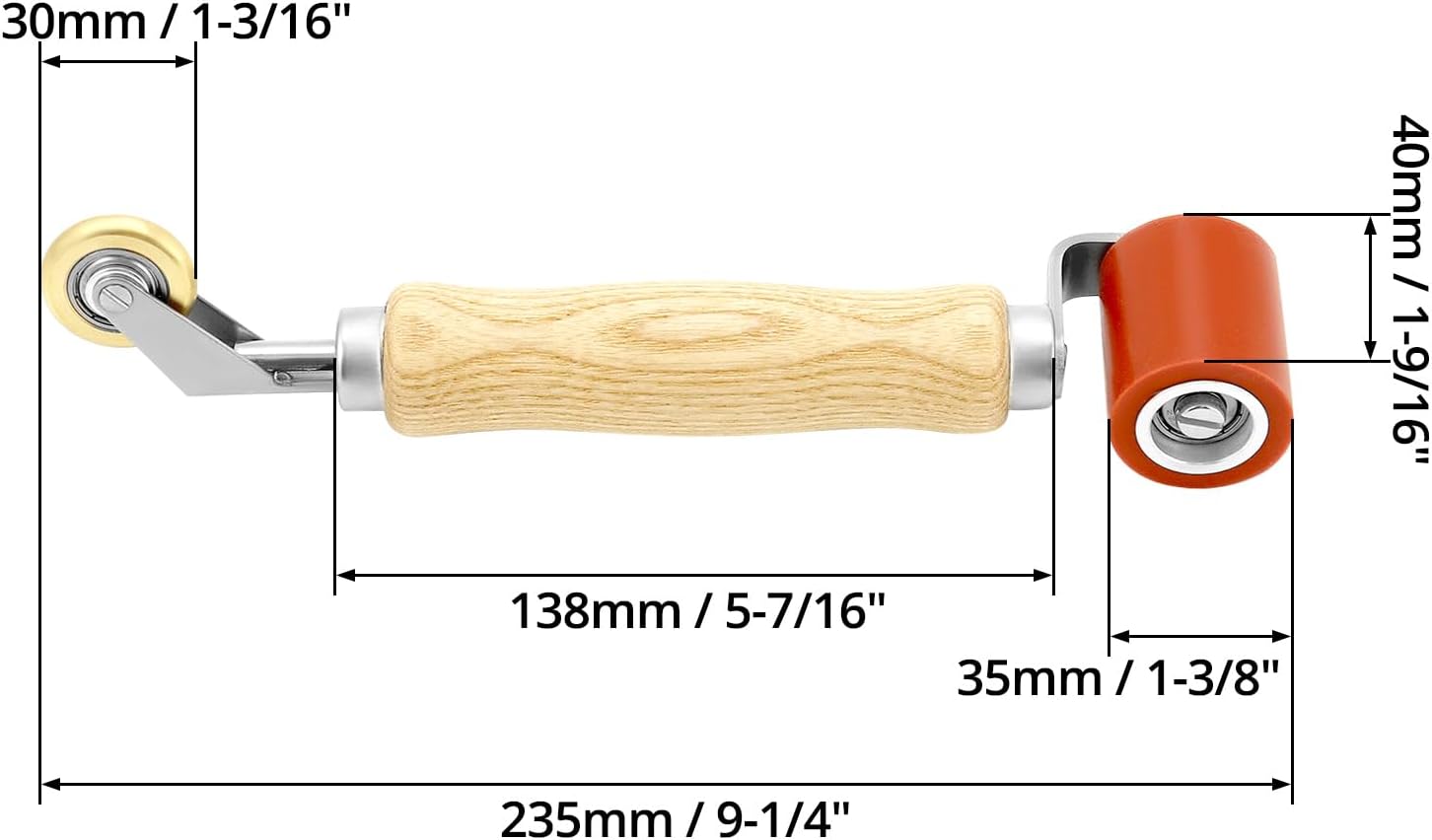 QWORK Seam Roller, 40mm Silicone Seam Roller with 6mm Brass Detail Penny Roller, Smoothing Seam Roller Tool for PVC/TPO/EPDM Single Ply Roofing Tape