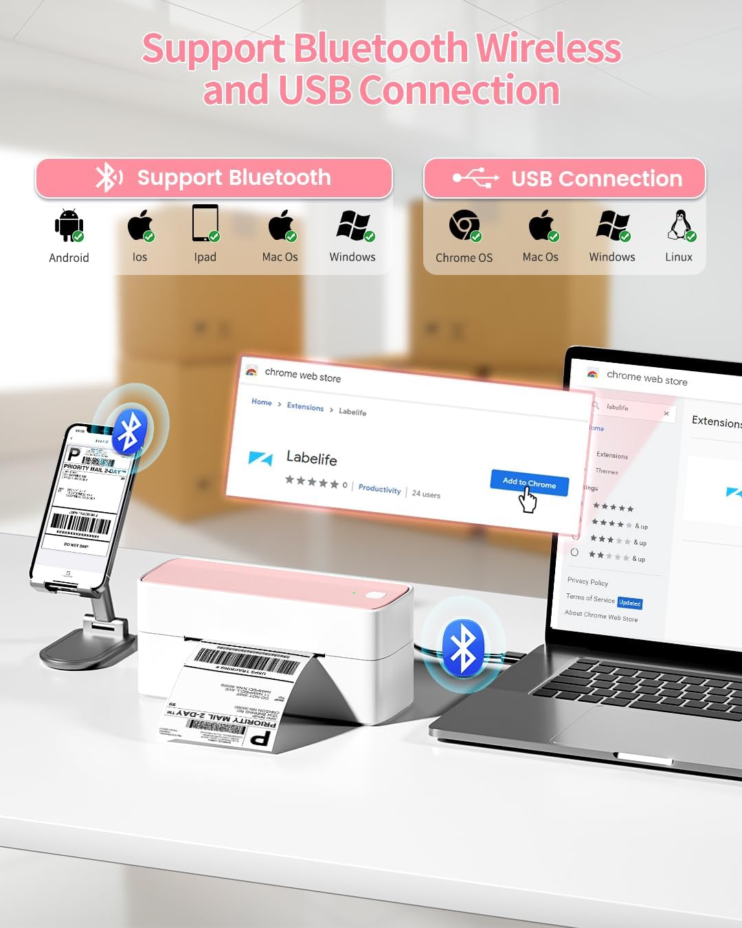 Phomemo 241BT Bluetooth Thermal Label Shipping Printer 4x6