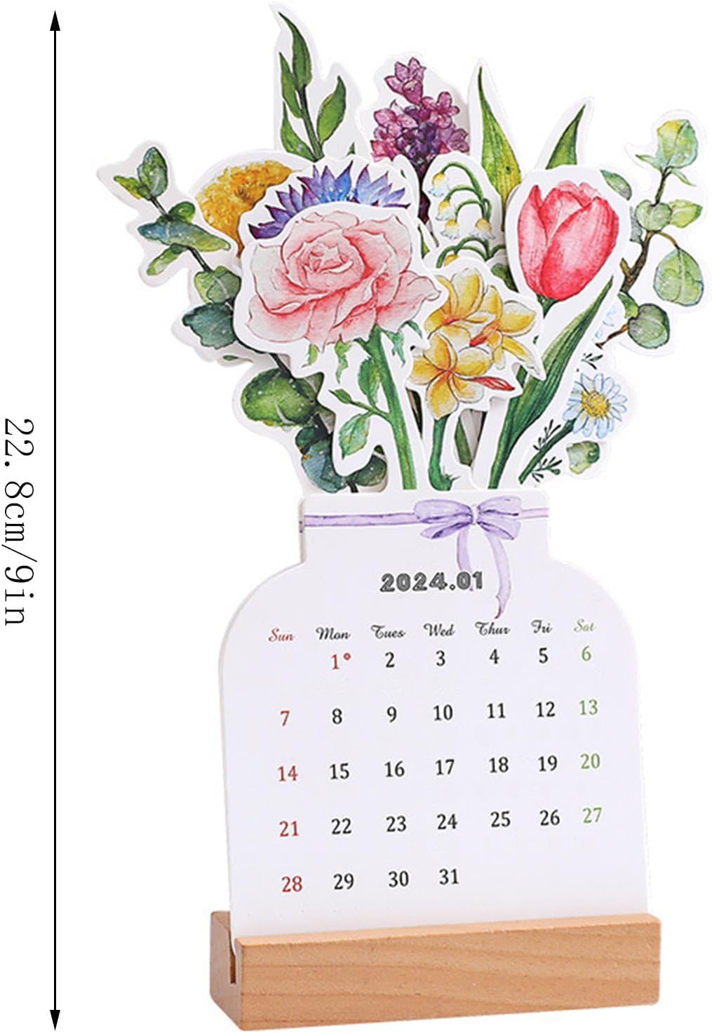 2024 Bloomy Flowers Desk Calendar Monthly Planner Vase Shaped