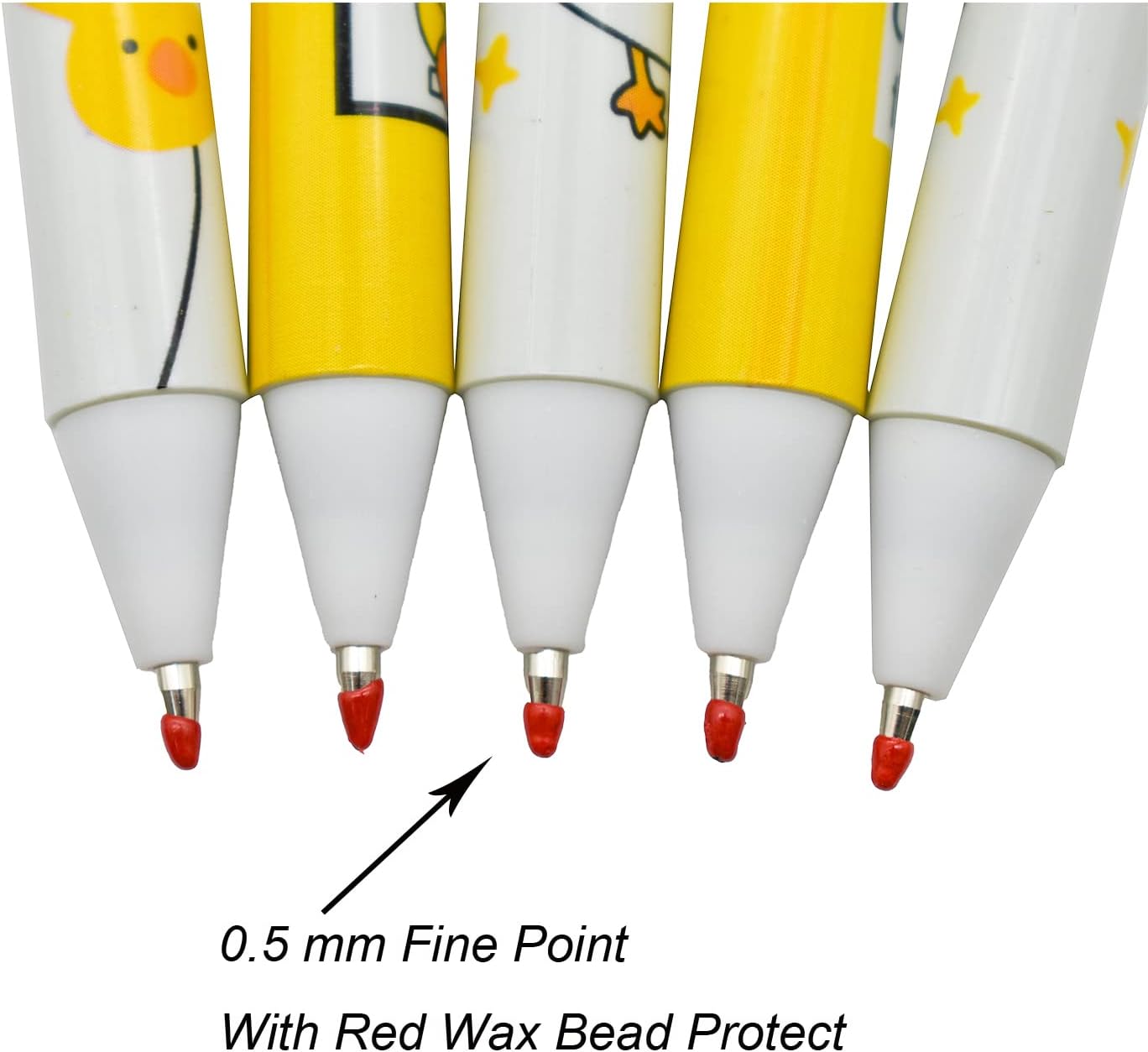 12PCS Little Yellow Duck Print Retractable Gel Pens Black Ink For Kids