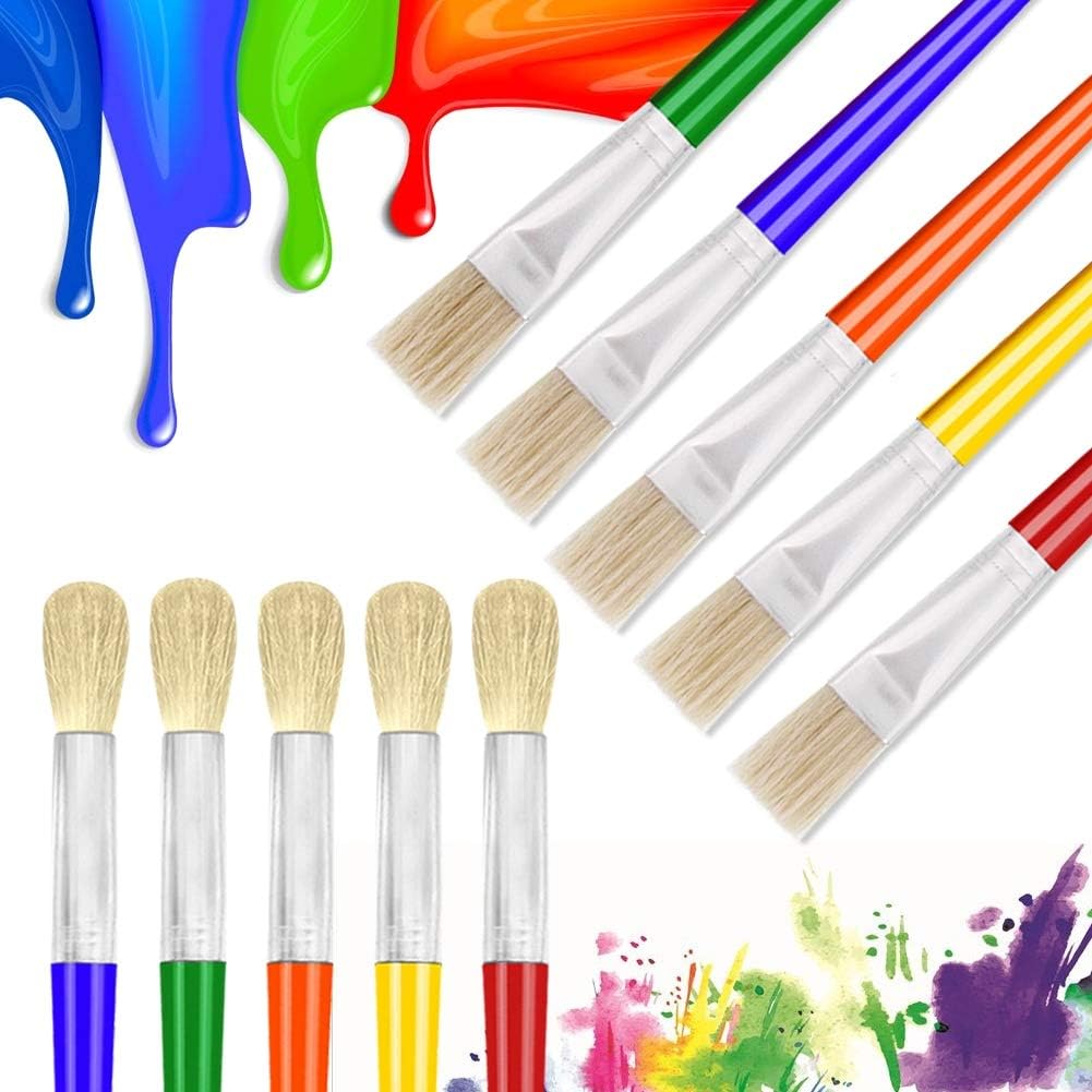 10Pcs Acrylic Paint Brushes for Preschool Kids,Round and Flat