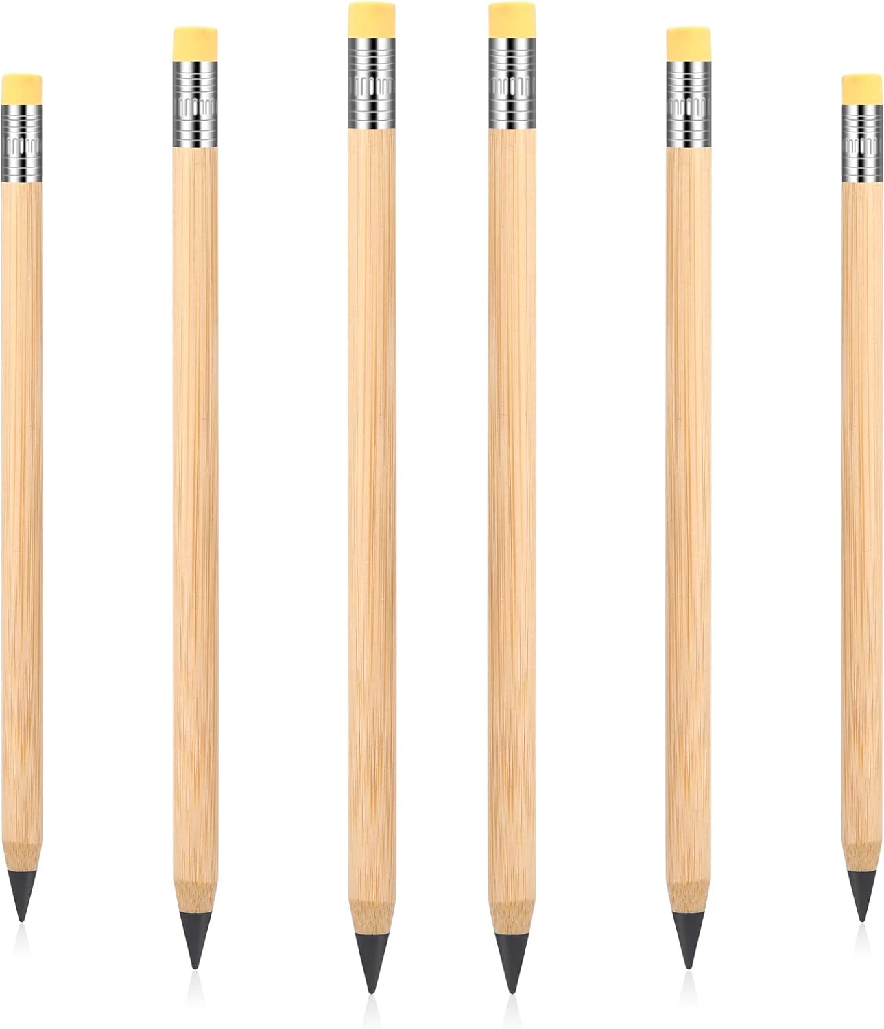 6Pcs Inkless Bamboo Pen Erasable Pencil with Eraser