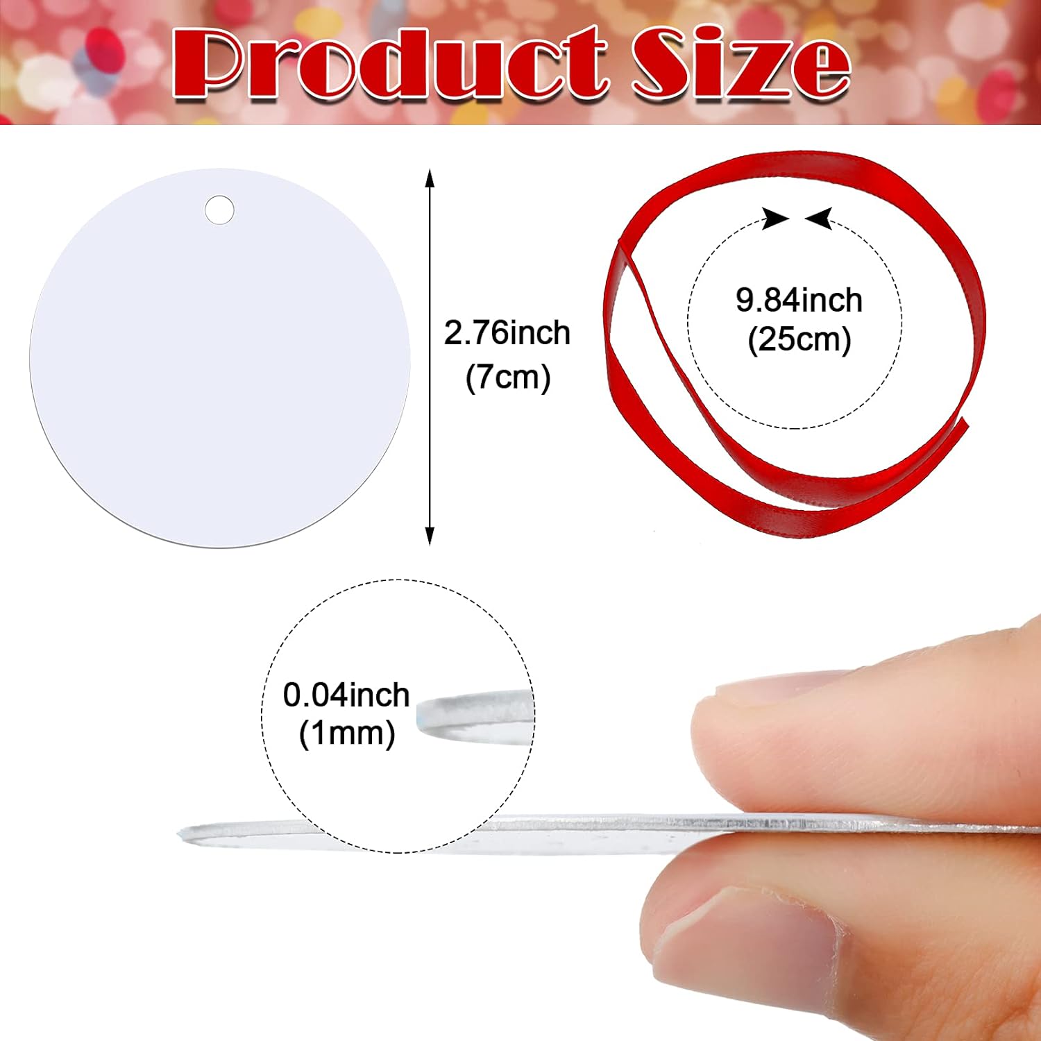 Sublimation Blank Christmas Ornament Pendants with Ribbon 10 Pack