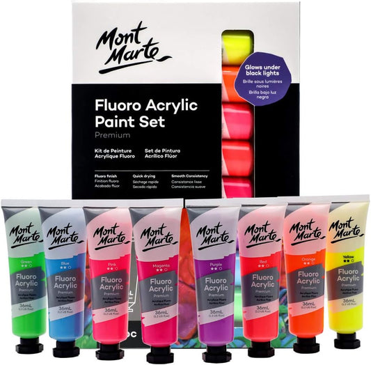 Mont Marte Fluoro Acrylic Paint Set,8 Colors,36ml Tube