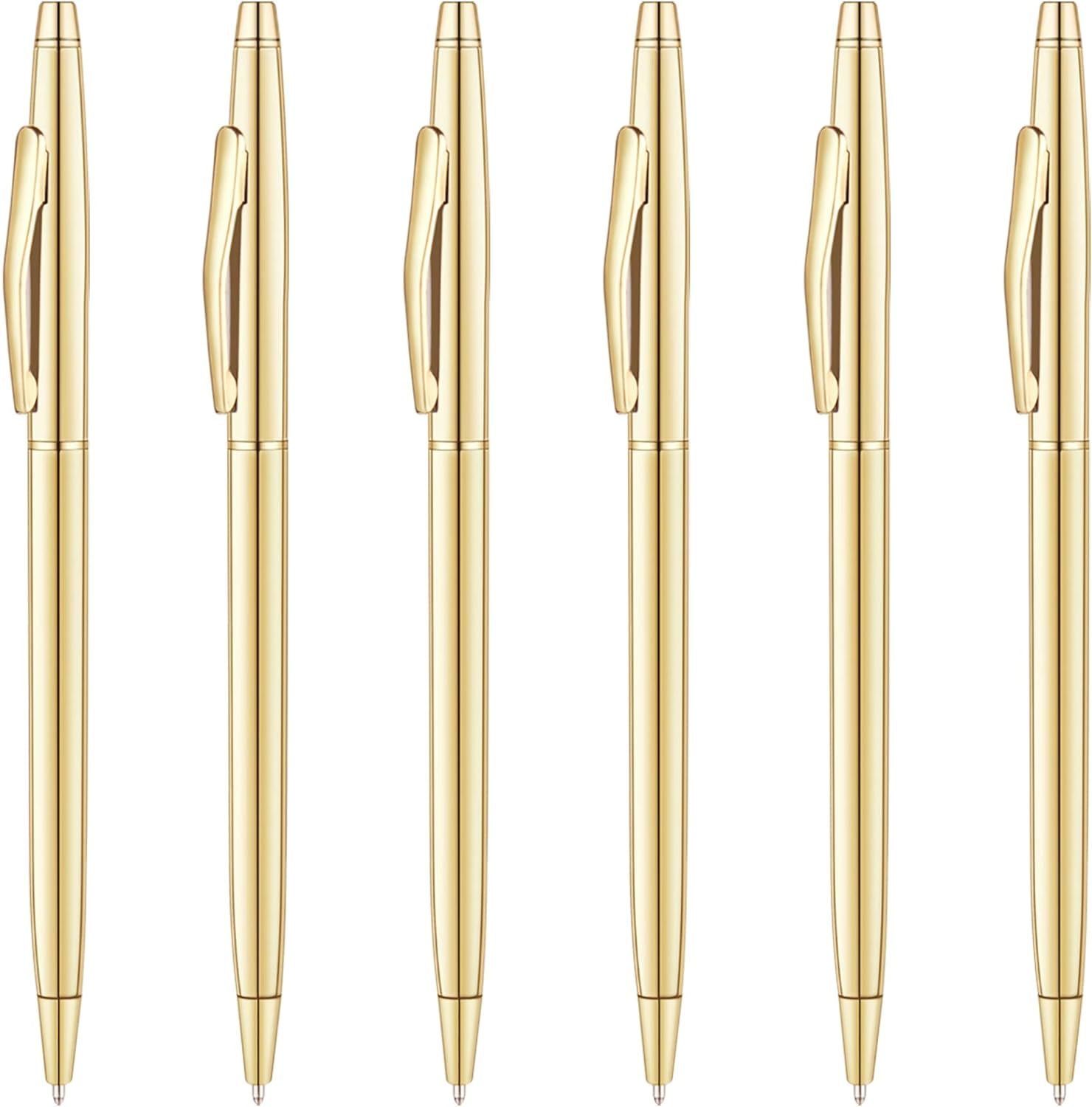 6 Pack Slim Gold Ballpoint Pens Black Ink 1mm