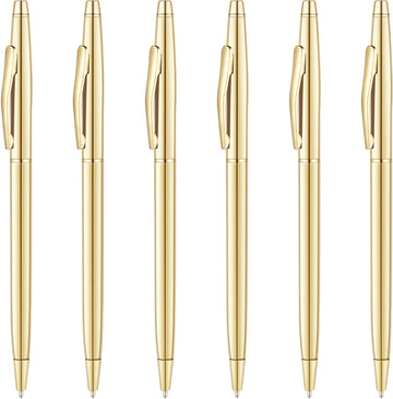 6 Pack Slim Gold Ballpoint Pens Black Ink 1mm