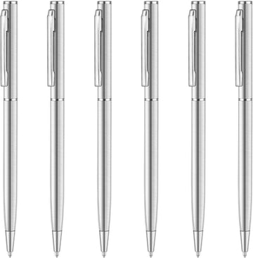 Slim Stainless Steel Retractable Ballpoint Pens,6 Pack-Black ink - TTpen