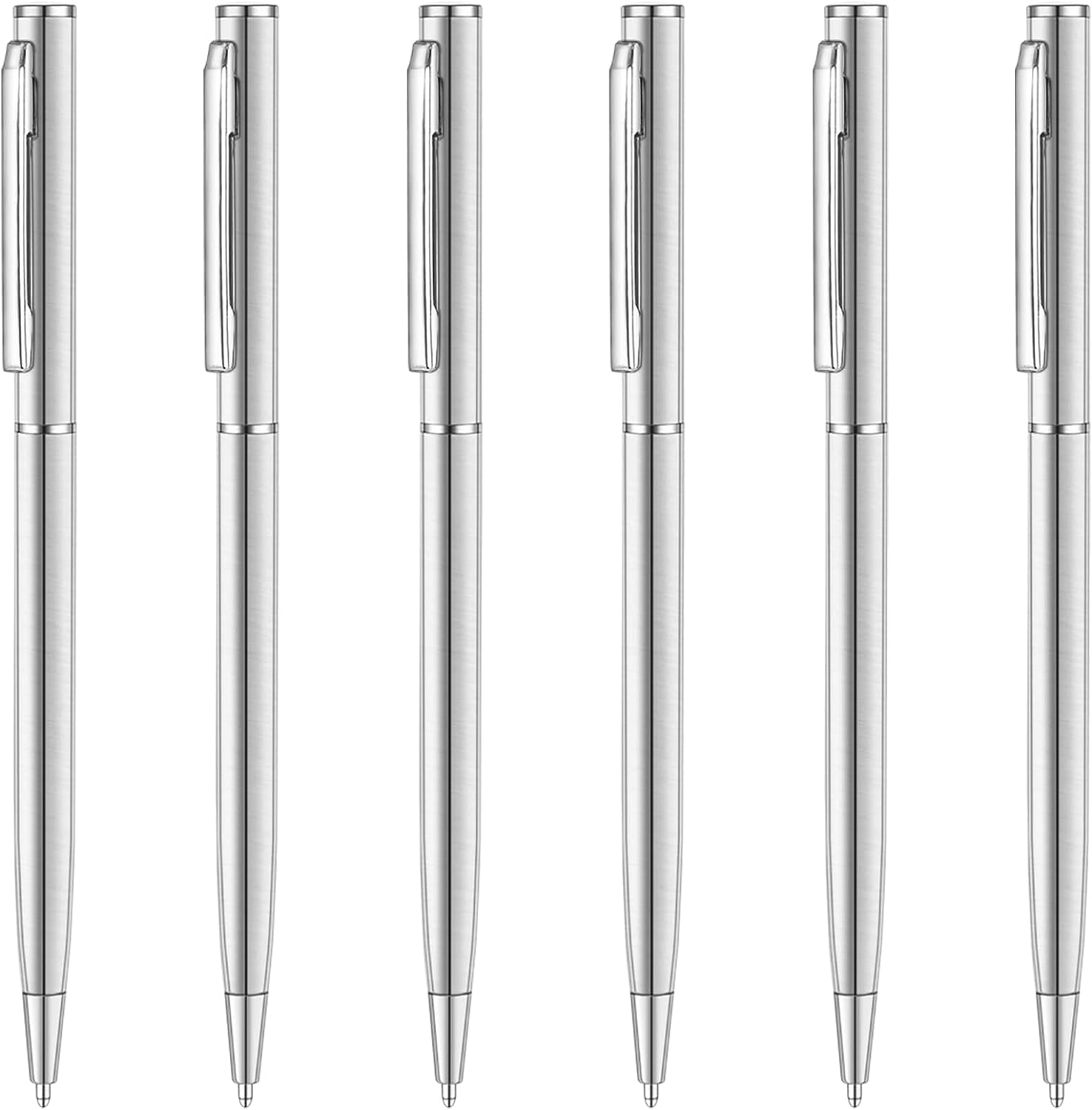 Slim Stainless Steel Retractable Ballpoint Pens,6 Pack-Black ink