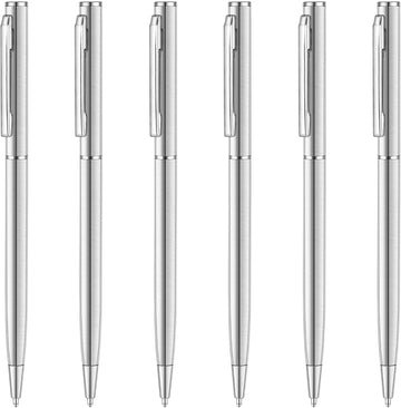Slim Stainless Steel Retractable Ballpoint Pens,6 Pack-Black ink