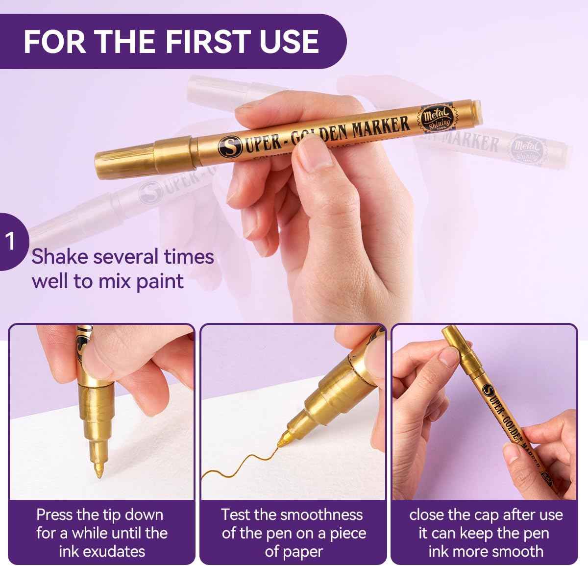 12 Color Super Golden Metallic Paint Marker Pens,Ultra Fine Point 0.7m
