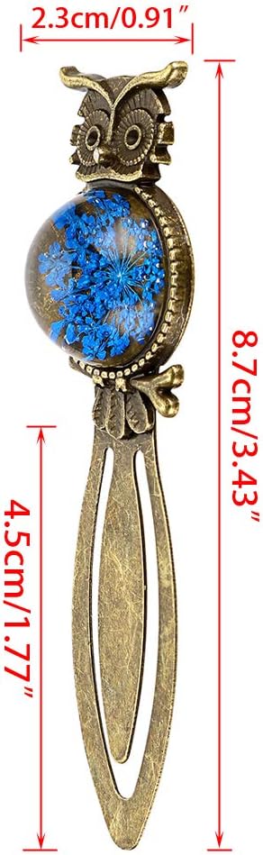 6 Metal Bookmark Clips Vintage Owl Bookmark Ruler with Dried Flower - TTpen