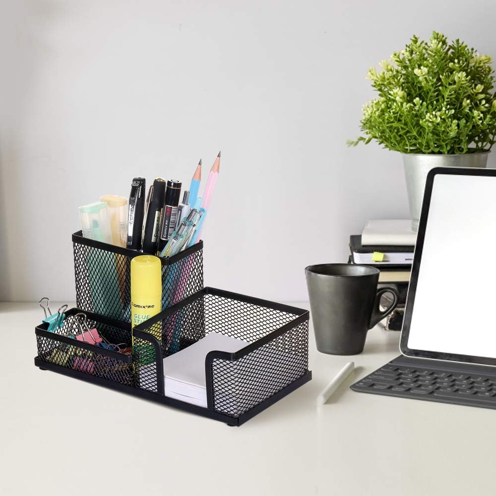 Comix Mesh Pen Pencil Holder with Post It Note Holders Desk Organizer