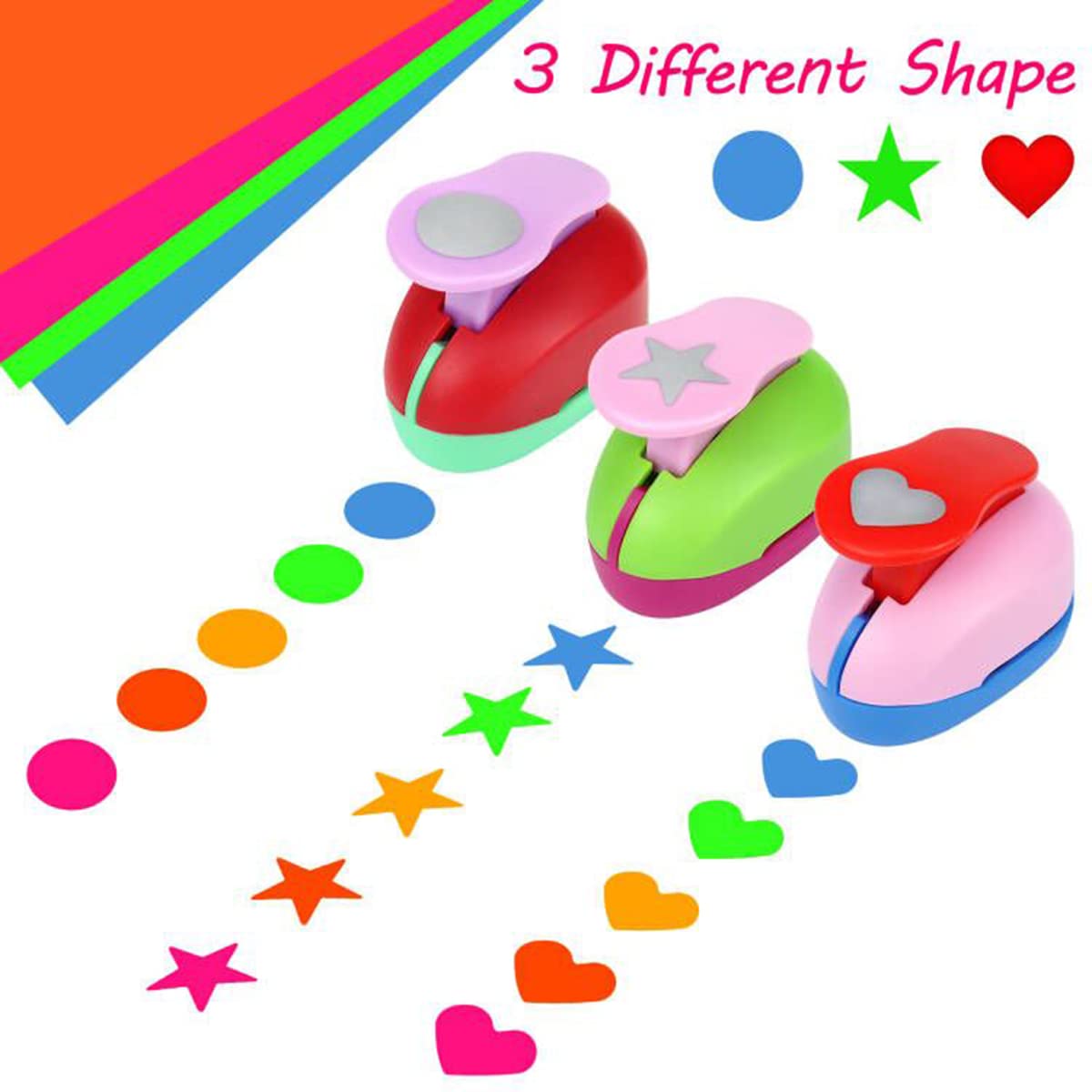 3Pcs 1 Inch Paper Punches with Heart,Star,Circle Craft Hole Shapes