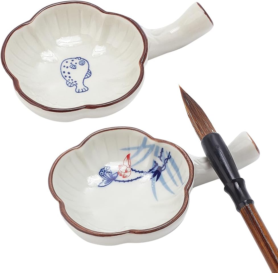 Plaque d'encre en porcelaine, support de repose-pinceau pour peinture
