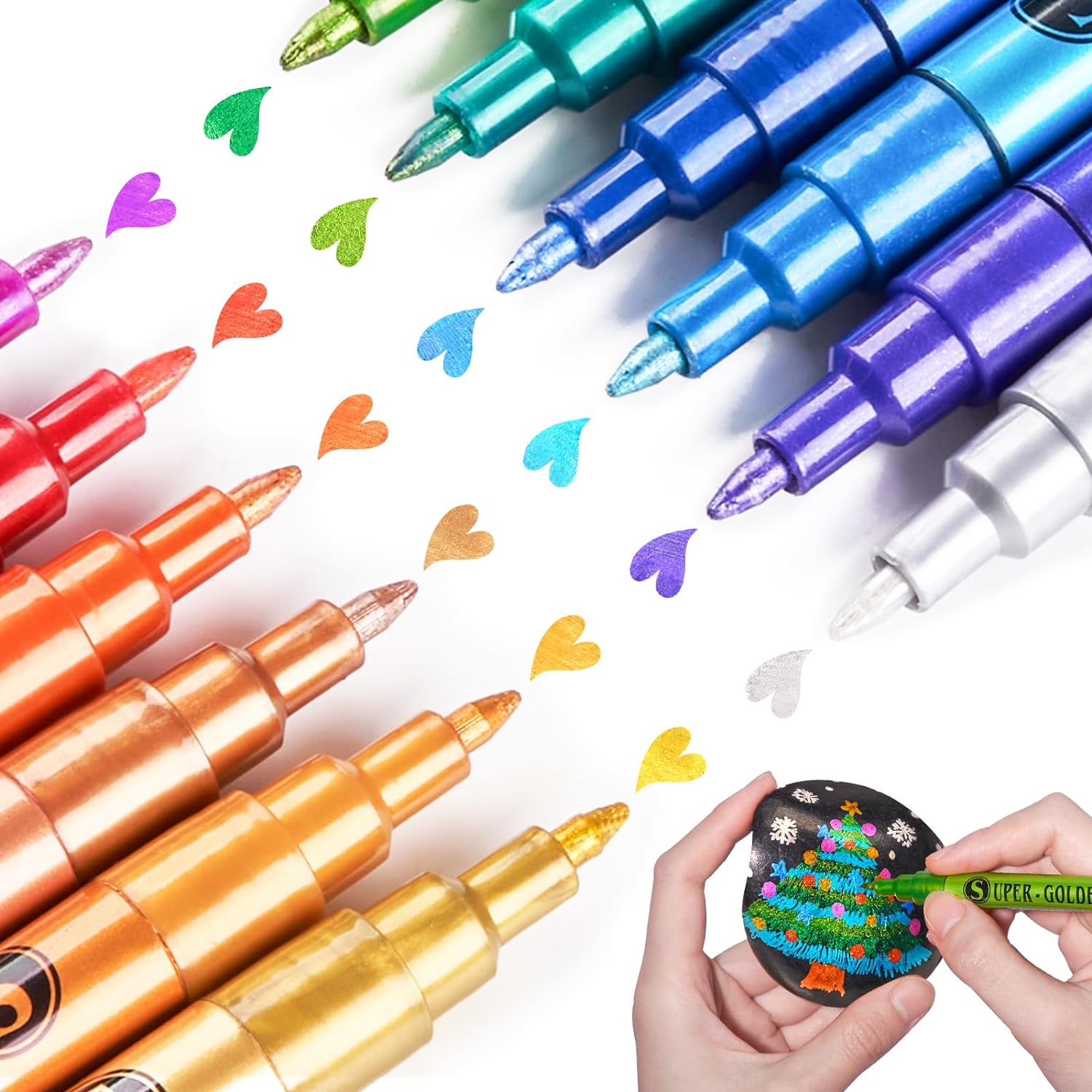 12 Color Super Golden Metallic Paint Marker Pens,Ultra Fine Point 0.7mm