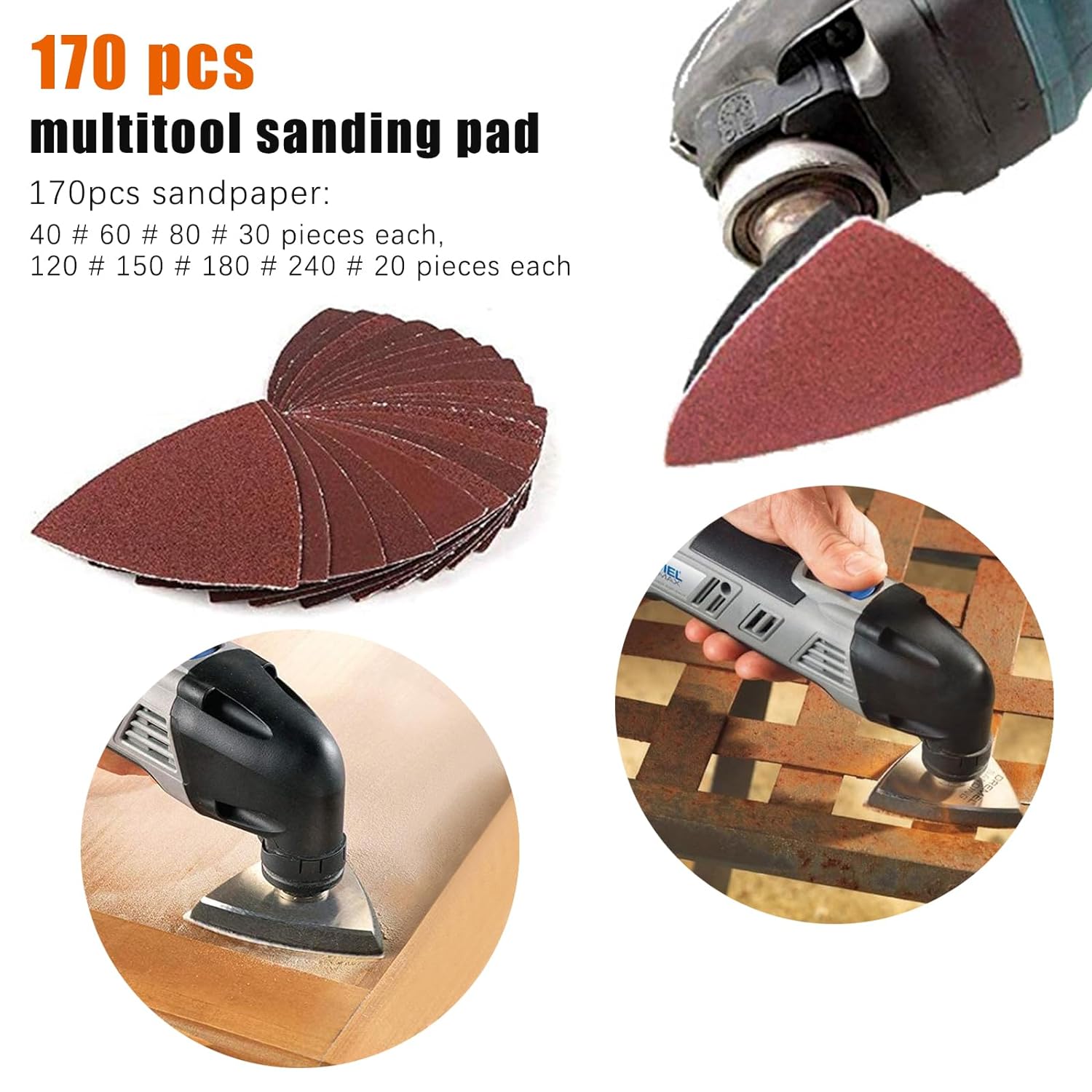170PCS Hook and Loop Triangle Sandpaper for 3-1/8 Inch